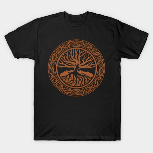 Tree of life  -Yggdrasil and  Runes Faux Leather T-Shirt by Nartissima